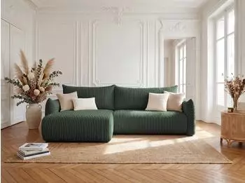 Fun M&ouml;bel Mailand Ecksofa Schlafsofa, Stoff Tilia gr&uuml;n, Ottomane links