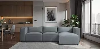Fun M&ouml;bel NEVIO Ecksofa Stoff Lincoln graublau, Ottomane rechts