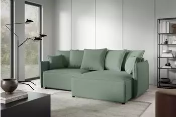 Fun M&ouml;bel Minea Ecksofa mit Schlaffunktion, Stoff Abriamo, hellgr&uuml;n, Ottomane rechts