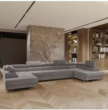 Masseno Isolano Wohnlandschaft U-Form grau Velours-Stoff mit Schlaffunktion (800001224256)