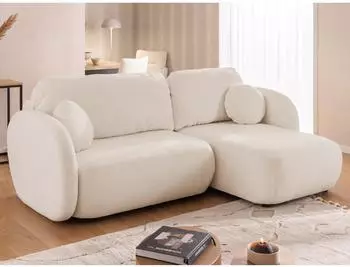 S-Style M&ouml;bel Candy Ecksofa L-Form mit Schlaffunktion, hellbeige Boucl&eacute;, Ottomane rechts (800001200223)