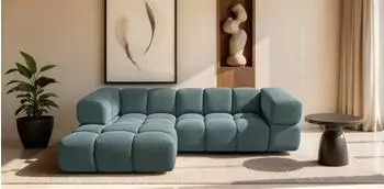 Fun Möbel Blanche Ecksofa Stoff Puente azurblau, Ottomane links