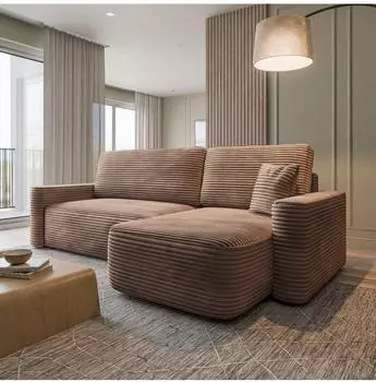 Masseno NERI T Ecksofa L-Form mit Schlaffunktion, Kordstoff, beige (800001532768)
