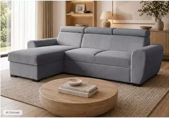 Lookway Falco Ecksofa mit Schlaffunktion, grau, Textil, 253x174cm (800001808101)