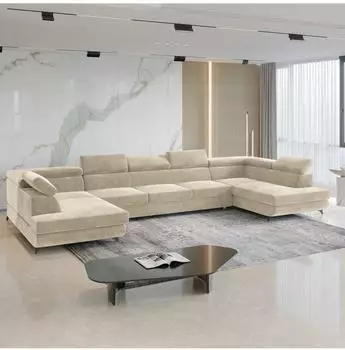 Masseno Urmano Wohnlandschaft U-Form, Velours-Stoff, creme, mit Schlaffunktion (800001214636)