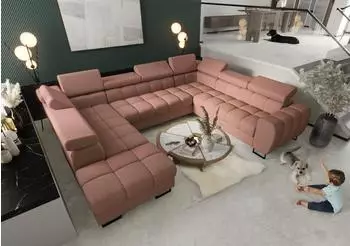 Fun Möbel BASTIEN XL Schlafsofa Stoff Moly altrosa, Ottomane links