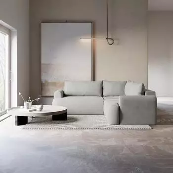 Selsey Ovo Eckschlafsofa L-Form mit Bettkasten, hellgrauer Velours