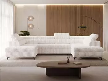 GRAINGOLD Argon U Ecksofa mit Schlaffunktion, Cord-Stoff, creme (800001471444)
