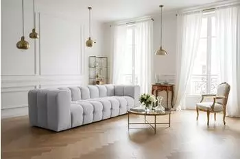 Fun M&ouml;bel SOLVIE 4-Sitzer Sofa, Stoff Moly, hellgrau