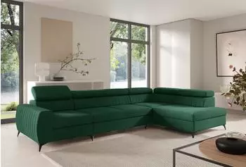 Fun Möbel Toronto XL Ecksofa Schlafsofa, Stoff, dunkelgrün, Ottomane rechts