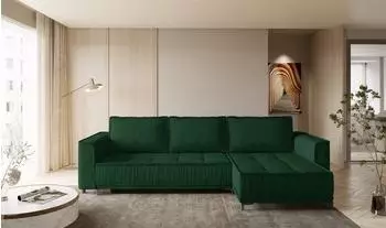 Fun M&ouml;bel JUNA Ecksofa Schlafsofa Stoff Terra flaschengr&uuml;n, Ottomane rechts