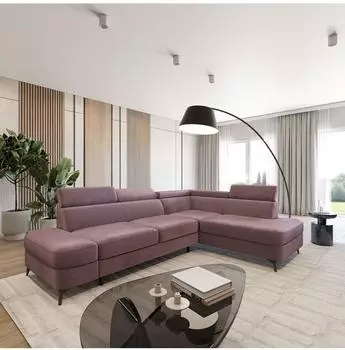 Masseno AVISE M R-S Ecksofa L-Form mit Schlaffunktion, lila Velours, 268x195cm