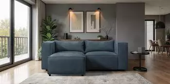 Fun M&ouml;bel Nevio XS Ecksofa Stoff Lincoln, blau, Ottomane links