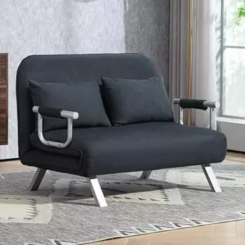 HomCom 2-Sitzer Schlafsofa mit verstellbarer Rückenlehne, 185x105cm, schwarz (833-042V00BK)