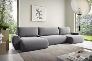 Fun Möbel GALAN Wohnlandschaft Schlafsofa U-Form, hellgrau (Poso)