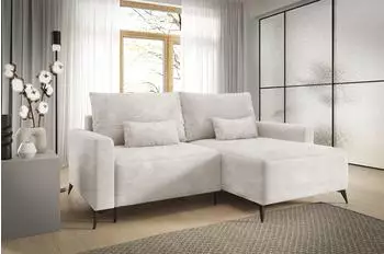Fun M&ouml;bel SILVES Ecksofa Schlafsofa, Stoff Poso altwei&szlig;, Ottomane rechts