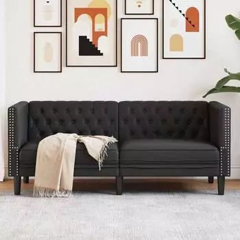 vidaXL Chesterfield-Sofa schwarz 174x74,5x70,5cm Kunstleder