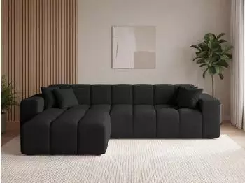 GRAINGOLD Loopo Ecksofa L-Form links, Velours, schwarz, 265x180cm