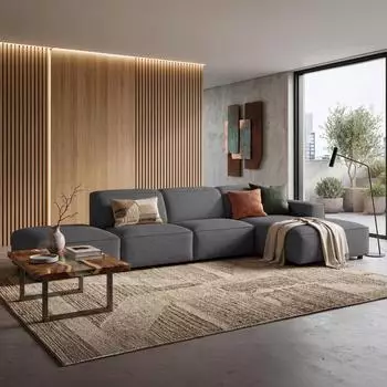 Selsey Sellmo Ecksofa mit Hocker, dunkelgrau, 344cm