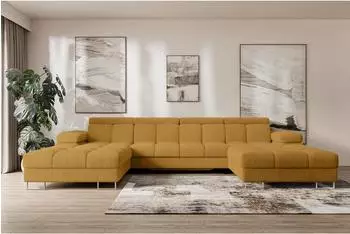 ALTDECOR COMA U2 Ecksofa U-Form mit Schlaffunktion und Bettkasten, senfgelb (800001833589)