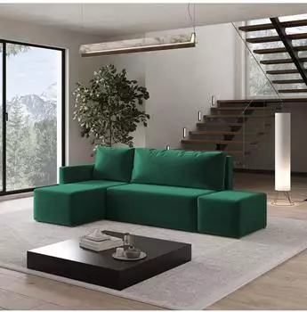 Masseno Velotti L-S Ecksofa L-Form, Plüsch-Stoff, grün, 261x143cm (800001281264)