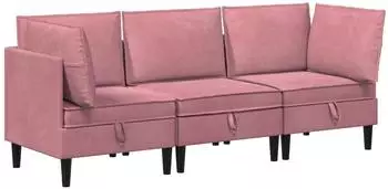 vidaXL Wohnzimmer-Set mit Kissen und Stauraum, 3-tlg., rosa Samt (3413743)