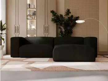 GRAINGOLD Landi Ecksofa L-Form Cord schwarz, Ottomane rechts (800000685882)