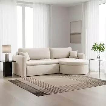 Fun M&ouml;bel Feliz Ecksofa Schlafsofa mit Bettkasten, Stoff, creme, Ottomane rechts (250x160cm)