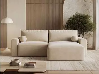 GRAINGOLD Aurora L Ecksofa mit Schlaffunktion, Bettkasten, Velvet, beige, 259x145cm (800001471384)
