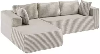 TecTake Sofa Relax Boneless L-Form, Samtcord, beige (406702)