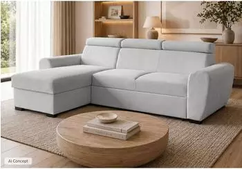 Lookway Falco Ecksofa mit Schlaffunktion und Bettkasten, grau, 253x174cm (800001808100)
