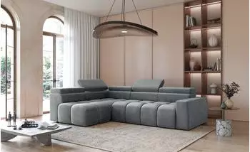Fun Möbel DARCY Ecksofa Stoff Salvador, grau, Ottomane links