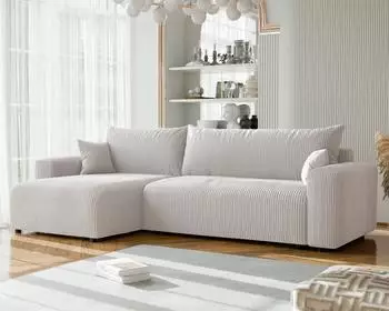 Fun M&ouml;bel Luna Max Ecksofa mit Schlaffunktion, Stoff Poso altwei&szlig;, Ottomane links