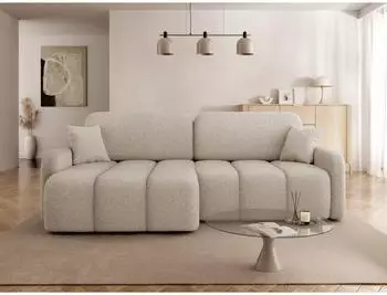 Mirjan24 Carlos Boucle Ecksofa L-Form mit Schlaffunktion und Bettkasten, beige (800001793186)