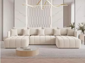 GRAINGOLD Ardi U Ecksofa U-Form mit Schlaffunktion, beige, 353x180cm (800001407123)
