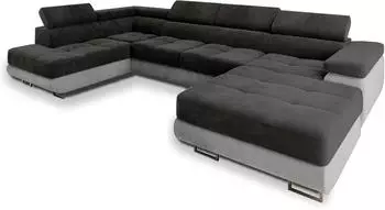 Masseno CASONE Ecksofa L-Form mit Schlaffunktion und Bettkasten, schwarz (CASONE L-S MONOLITH 95 + MONOLITH 84)