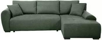 Beautysofa Dallas Eckschlafsofa L-Form mit Bettkasten, gr&uuml;n, Velour, Ottomane rechts (800001979281)