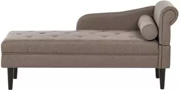 Beliani Yvoire Chaiselongue rechts, Stoff taupe, Holzbeine