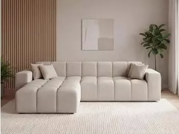 GRAINGOLD Loopo Ecksofa L-Form links, Velours, beige, 265x180cm