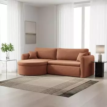 Fun M&ouml;bel FELIZ Ecksofa Schlafsofa Stoff rostbraun, Ottomane links