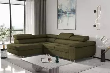 Fun M&ouml;bel JADE Ecksofa Boucl&eacute; Ascot olivgr&uuml;n mit Schlaffunktion, Ottomane links