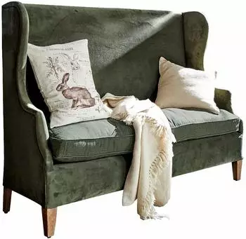 Loberon Ombra Sofa, Polyestersamt/Leinen, antikgr&uuml;n (19074-8-1)