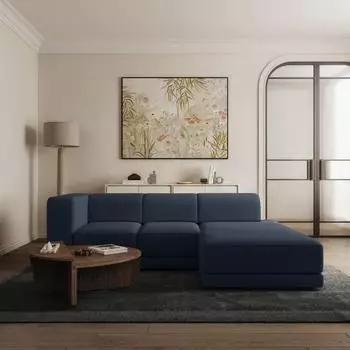 Selsey Novals Ecksofa L-Form, 4-Sitzer, Chenille dunkelblau, 278cm, Ottomane rechts