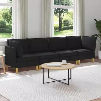 vidaXL Modulares Sofa-Set mit Stauraum, 4-tlg., Stoff, schwarz