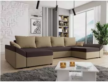 Mirjan24 Dante U Ecksofa U-Form mit Schlaffunktion und Bettkasten, beige/braun, 310x82x140cm