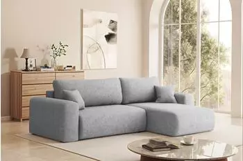 Fun M&ouml;bel FLORA Ecksofa Schlafsofa, Stoff Verita hellgrau, Ottomane rechts