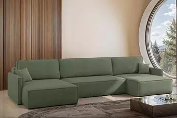 Fun M&ouml;bel LOUIS Wohnlandschaft mit Schlaffunktion, Stoff Scala, gr&uuml;n