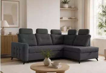 Home Collective Ecksofa ausziehbar mit Bettkasten, L-Form, 250x200cm, schwarz (Bonnell-Federkern)