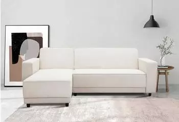 Dorel Home Allie Ecksofa 230cm mit Schlaf- und Relaxfunktion, Cord/Velours, creme