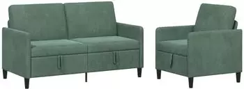 vidaXL Sofa-Set mit Stauraum, 2-tlg., meergr&uuml;n, Polyester (3429201)